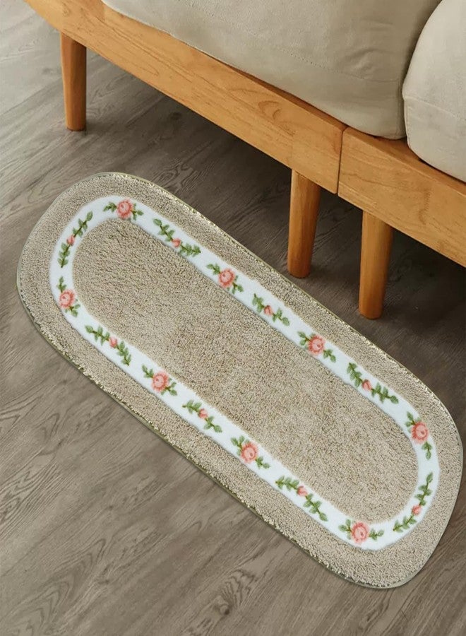 ABREEZE Rose Rug Super Soft Bathroom Floral Rug Non Slip Bedside Kitchen Mat Shaggy Doormat Carpet Absorbent Shower Oval Area Rug for Living Room Bedroom 17.71x49.21 Inch Coffee - Image 1